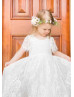 Short Sleeves Ivory Eyelash Lace Dreamy Flower Girl Dress